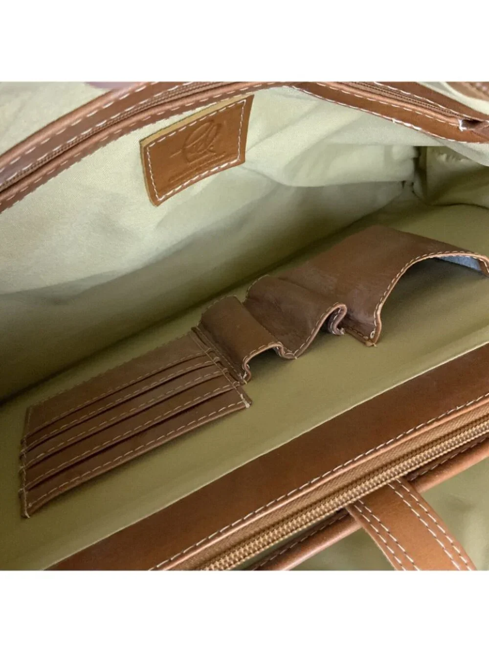 Piel Womens Leather Briefcase Tote Camel Laptop Bag Multiple Pockets Executive
